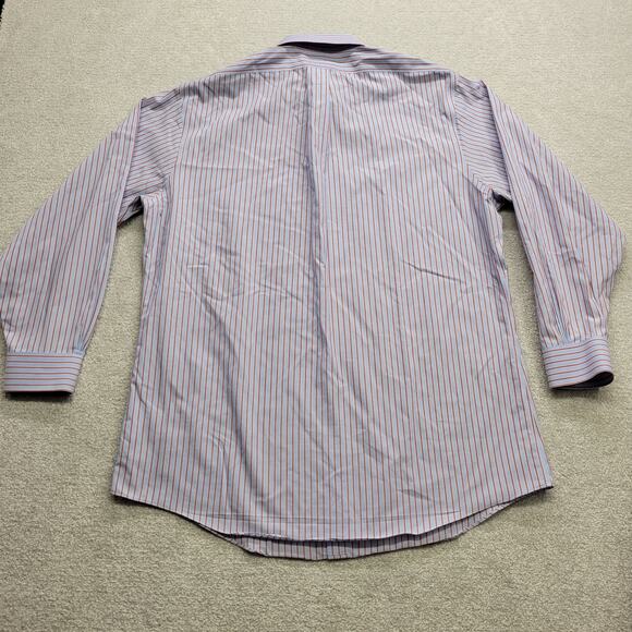 Brooks Brothers Men's Size 17 Long Sleeve Dress Shirt Light Blue Maroon Stripes - Picture 2 of 8